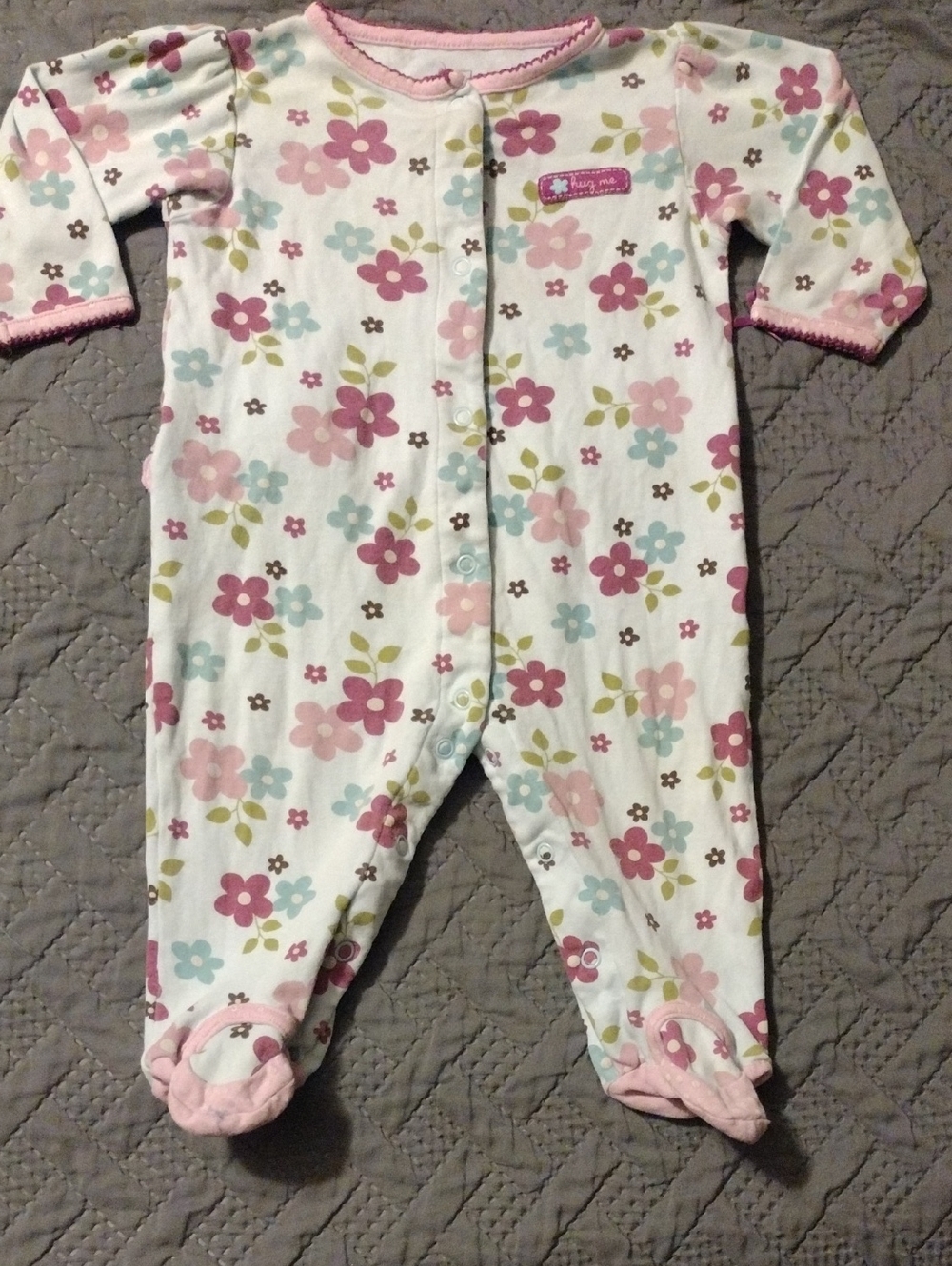 Floral Footed One-Piece Romper in Pink and Blue